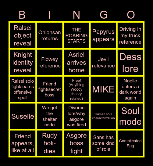 Deltarune chapter 5 bingo Card