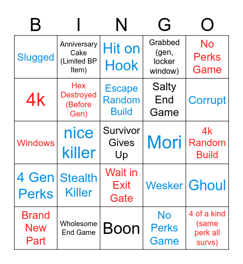Dead by Daylight (1) Bingo Card