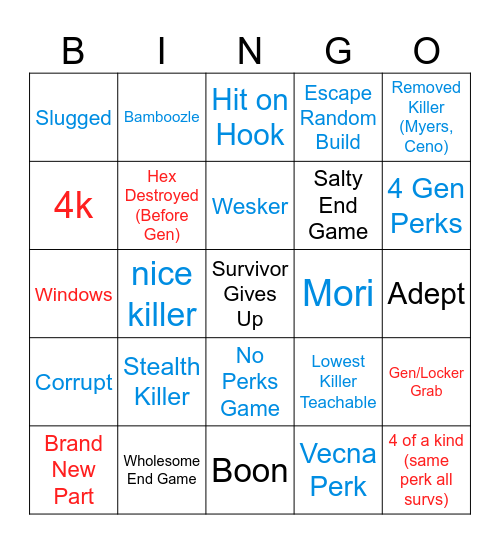 Dead by Daylight (1) Bingo Card