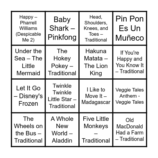 Baby's Playlist Bingo Card