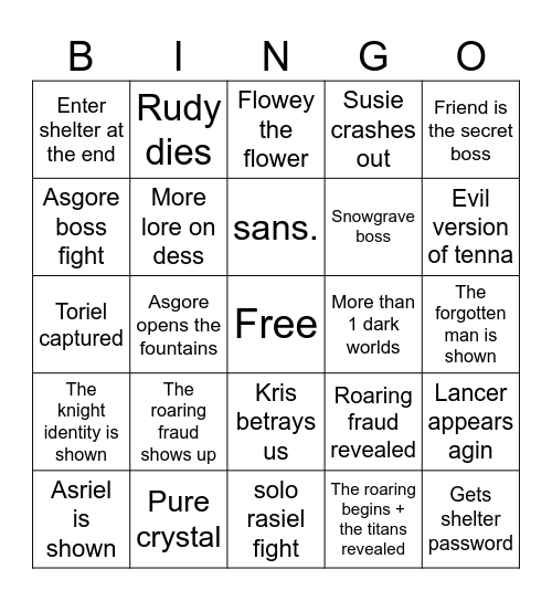 Deltarune bingo Card