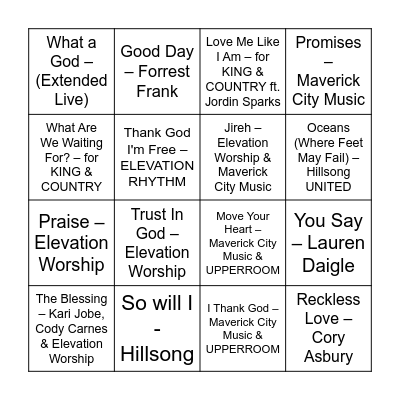 Sunday Morning Remix Bingo Card