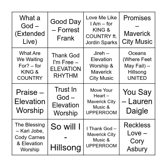 Sunday Morning Remix Bingo Card