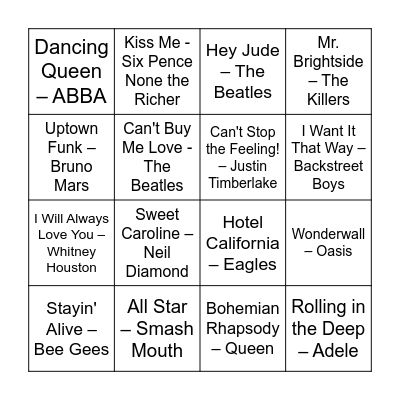 All Time Favorites Bingo Card