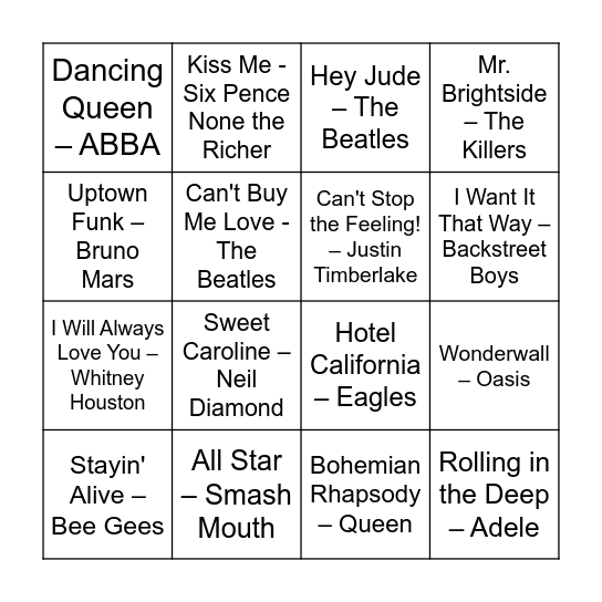 All Time Favorites Bingo Card