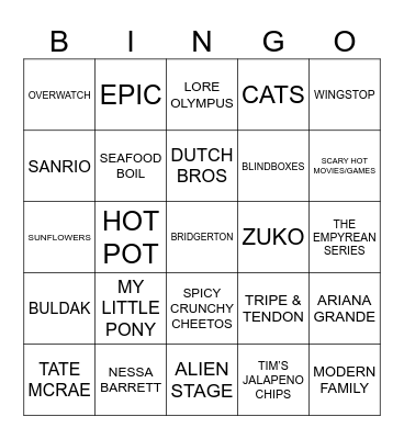 HEATHOR BINGOR Bingo Card