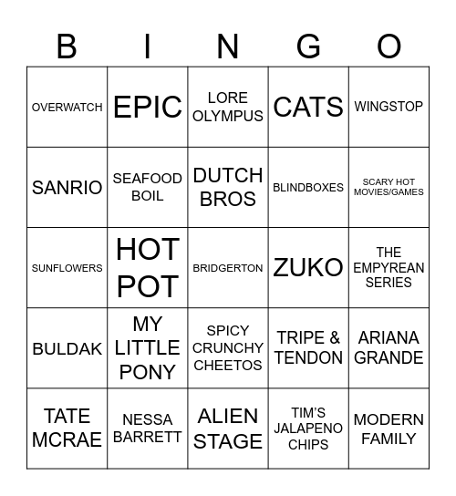 HEATHOR BINGOR Bingo Card