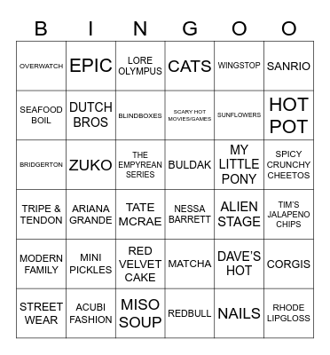 HEATHOR BINGOR Bingo Card