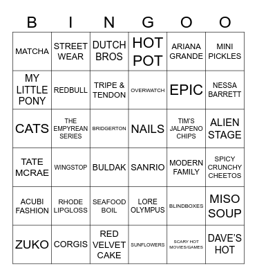 HEATHOR BINGOR Bingo Card