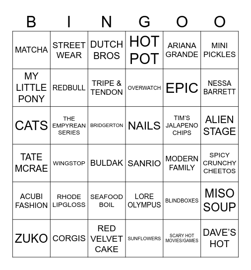 HEATHOR BINGOR Bingo Card