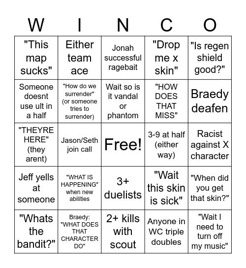 WINCON VALORANT BINGO Card