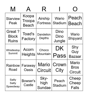 Mario Kart World Track Bingo Card