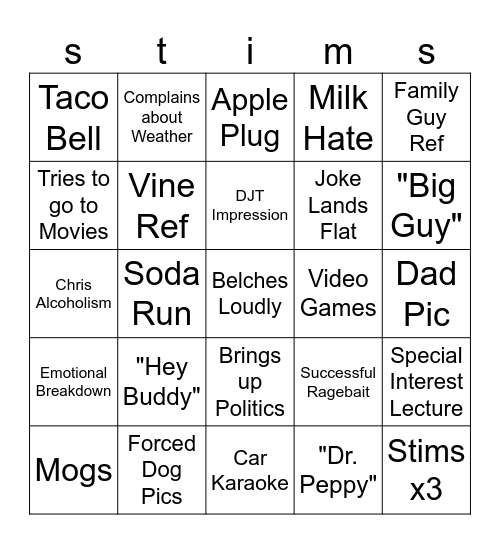 Triggering Our Friends Bingo Card
