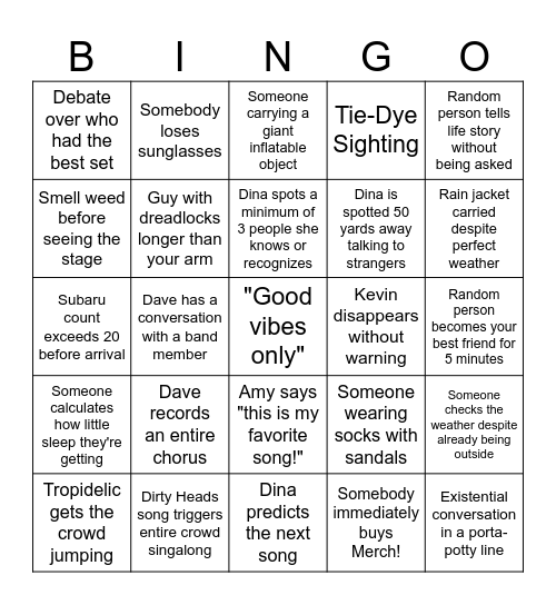Reggae Rise Up 2026 Bingo Card