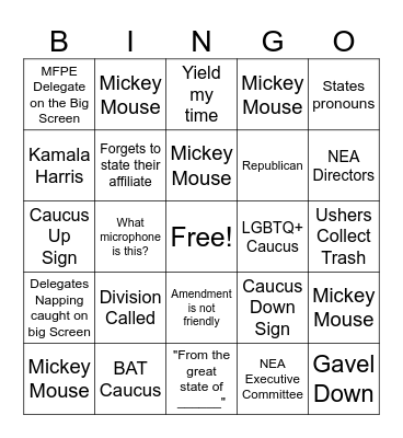 NEA-RA Bingo Card