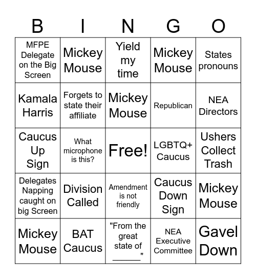 NEA-RA Bingo Card