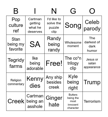 South Park bingo :33333 Bingo Card