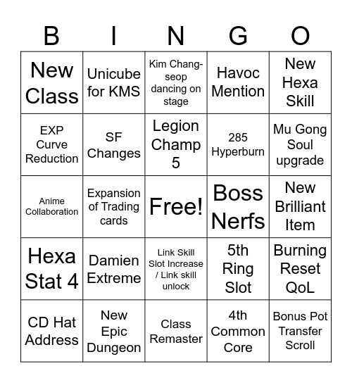 Overdrive Bongaloo Bingo Card