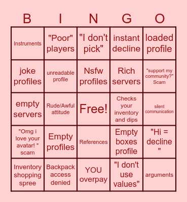 ADOPT ME TRADING SERVERS Bingo Card