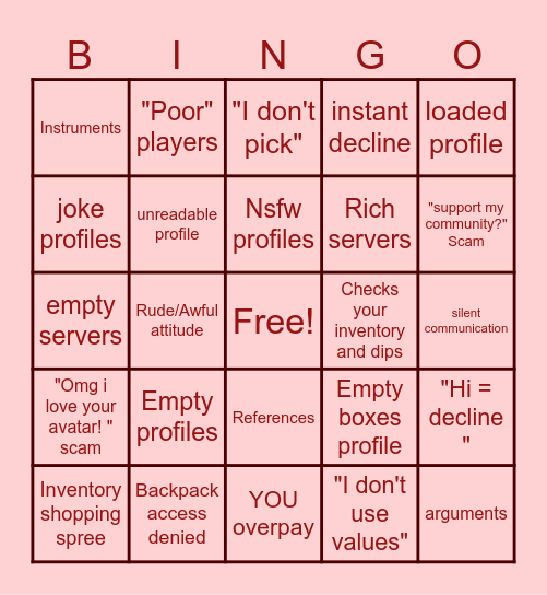 ADOPT ME TRADING SERVERS Bingo Card