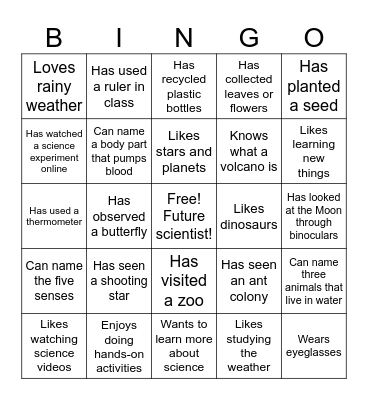 Science Orientation Bingo Card