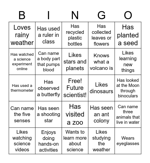 Science Orientation Bingo Card