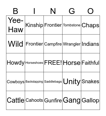 Western Words Bingo Card