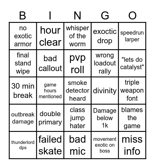 D2 lfg bingo Card