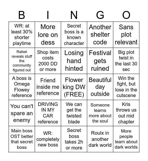DELTARUNE CHAPTER 5 Bingo Card
