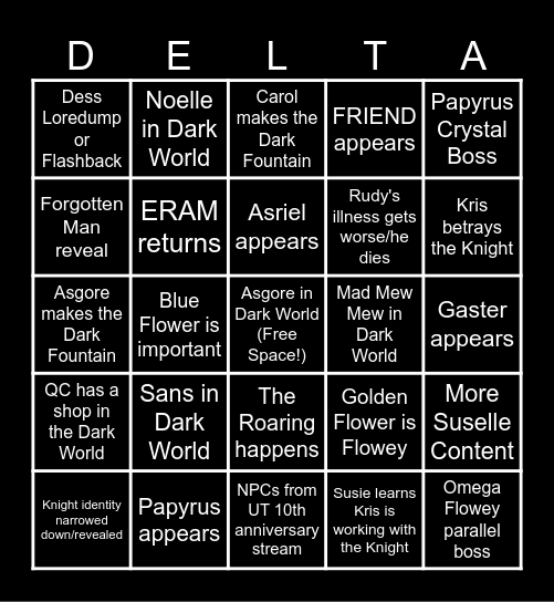 The DEFINITIVE Deltarune Chapter 5 Bingo Card