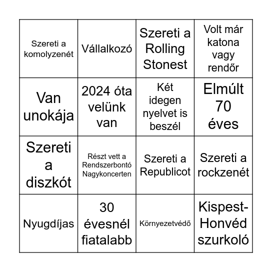 Közös nevező - Értékrendi bingó Bingo Card