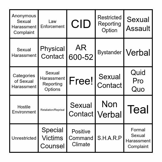 SHARP Bingo Card