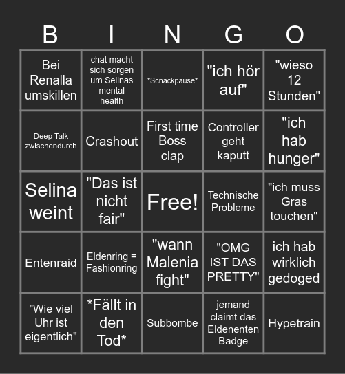 Selinas 12 Stunden Stream Bingo Card