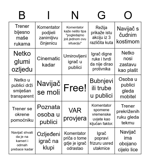 Nogomet Bingo Card