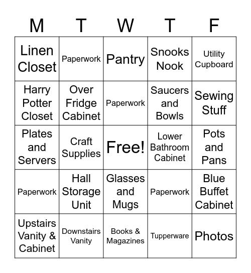 Declutter Bingo Card