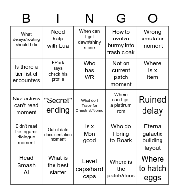 Platinum Kaizo FAQ's Bingo Card