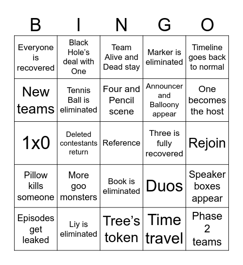 BFDI:TPOT 23-25 Predictions Bingo Card