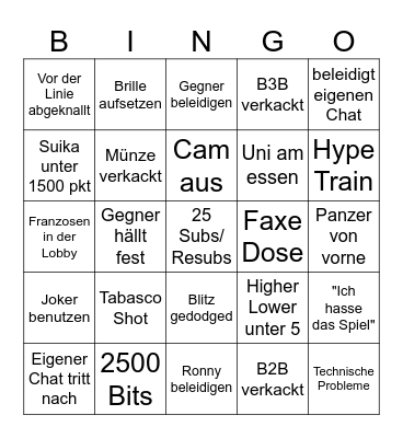 Looser Bingo Card