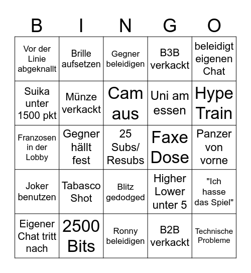 Looser Bingo Card