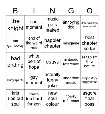 deltarune chapter 5 Bingo Card