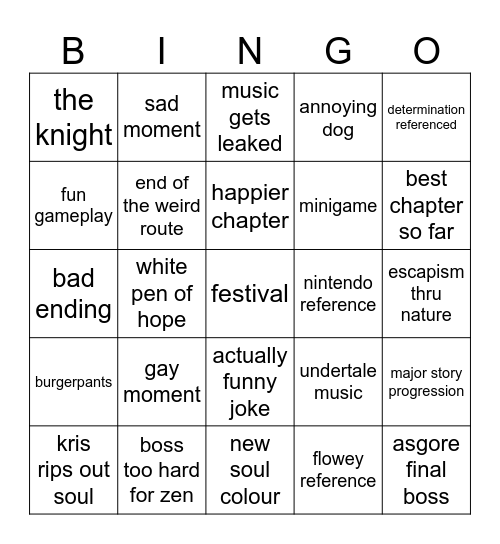 deltarune chapter 5 Bingo Card