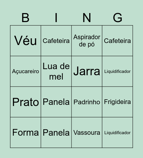 Chá de Panela Bingo Card