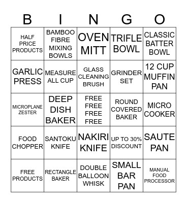 PAMPERED CHEF BINGO Card