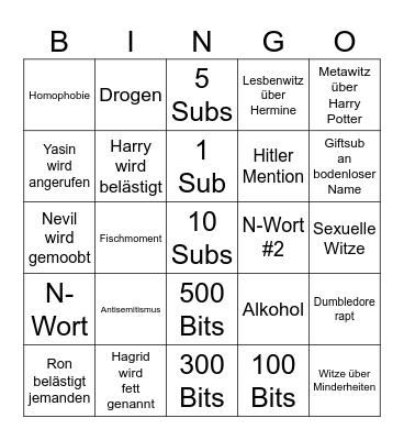 Harry Potter und der Pornokeller Bingo Card