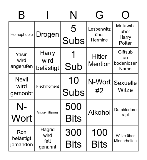 Harry Potter und der Pornokeller Bingo Card
