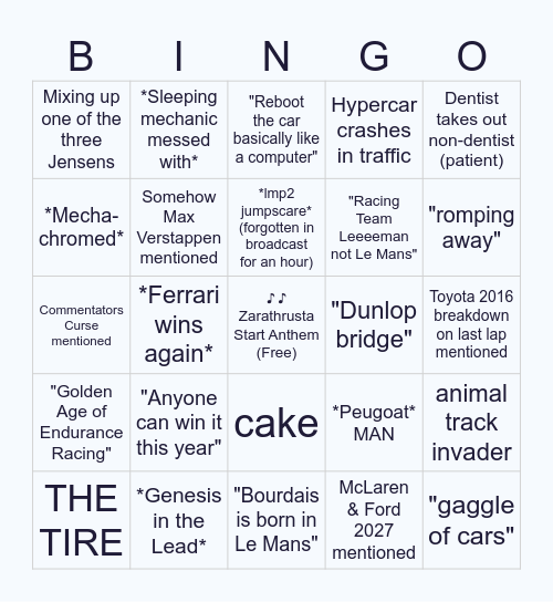 r/WEC Le Mans 24h | 2026 Bingo Card