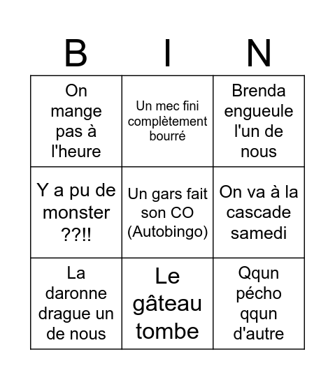 BJ Bingo Card