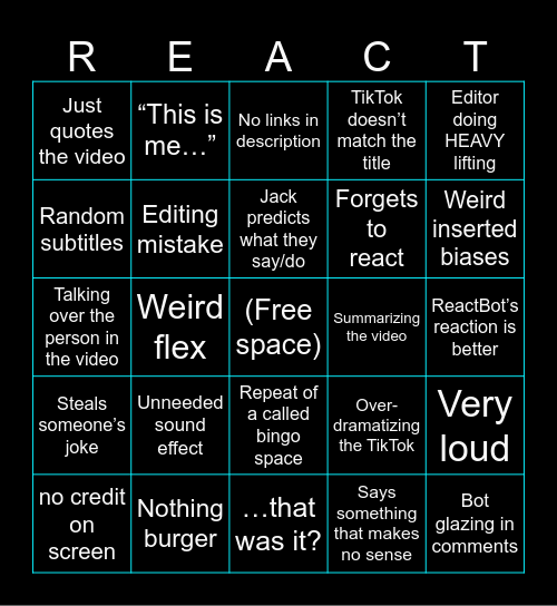 Bad Reactor Bingo Card