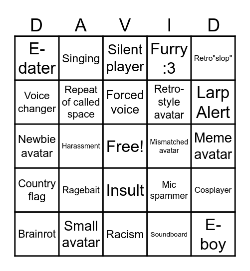 Roblox social game bingo Card