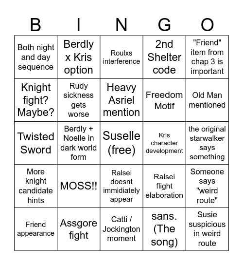 Deltarune Chapter 3 Bingo Card